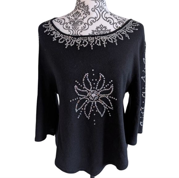 Central Park West Sweater NYE Glam Sequins Y2K Womens M Cashmere Silk Vintage - Picture 2 of 12